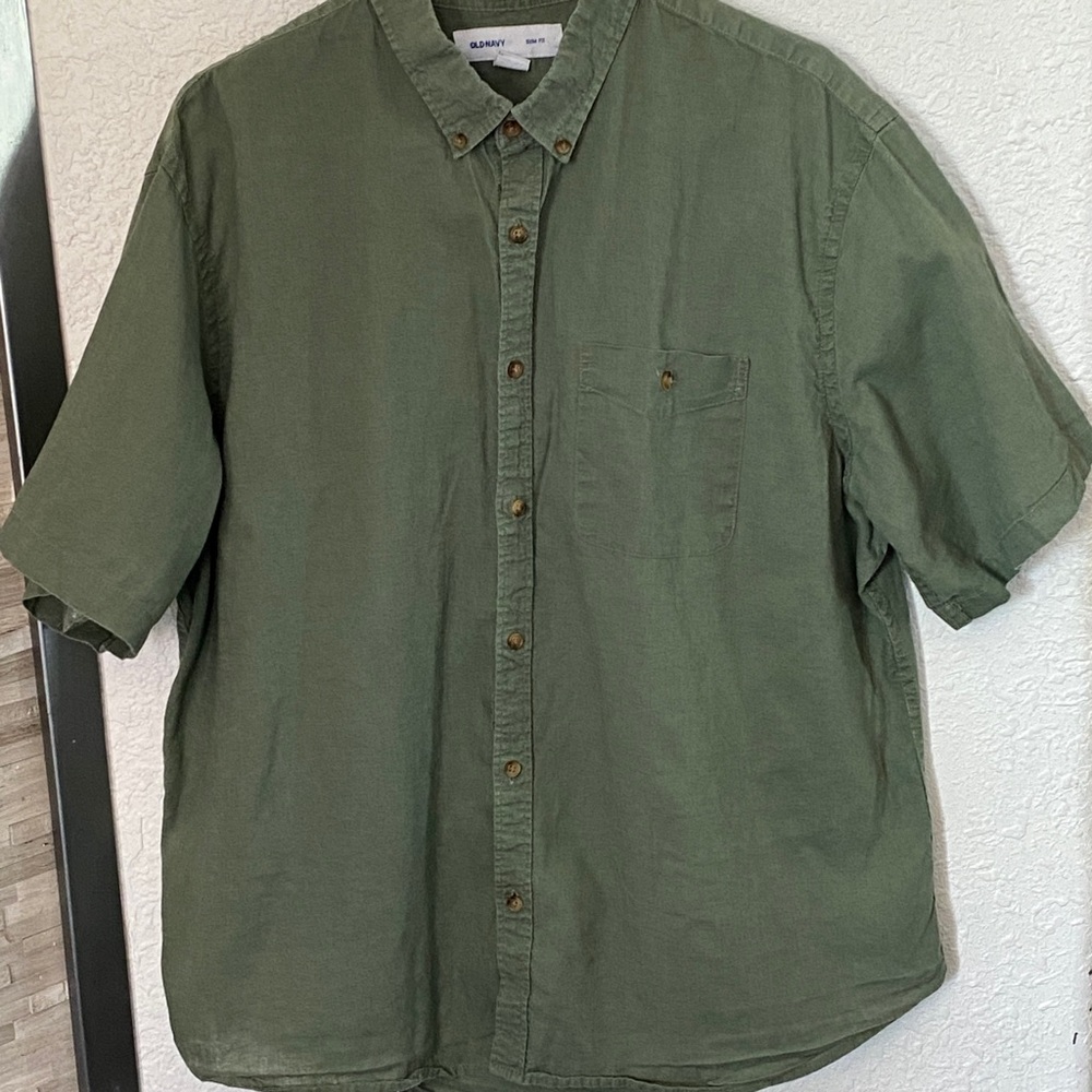 OLD NAVY BUTTON DOWN OLIVE GREEN SHIRT SIZE XXL